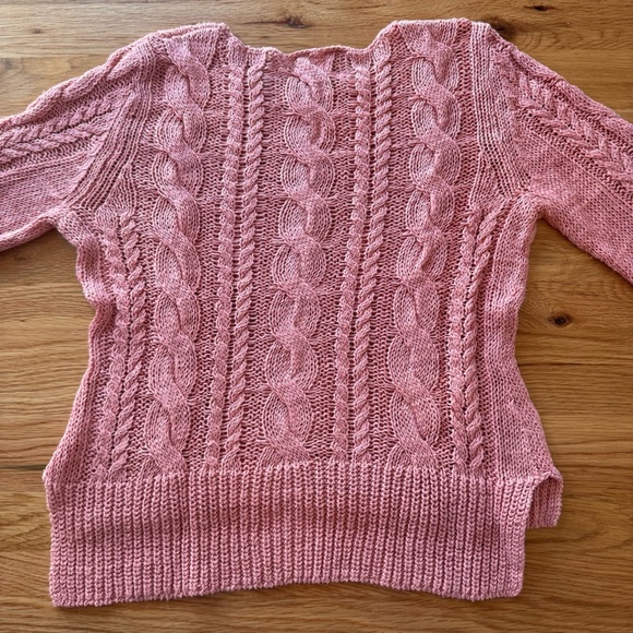 Garnett Hill Linen & Cotton Cabled Pullover in Desert Bloom Pink Size M - Picture 7 of 11